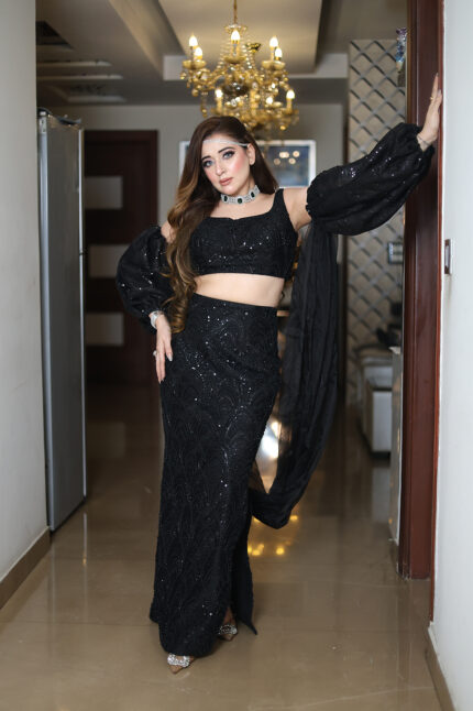 Elegant and enchanting black embroidered three-piece cocktail set