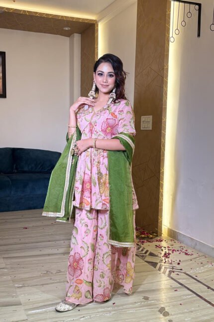 Organza Embroidery Fabric Sharara Suit With Organza Dupatta